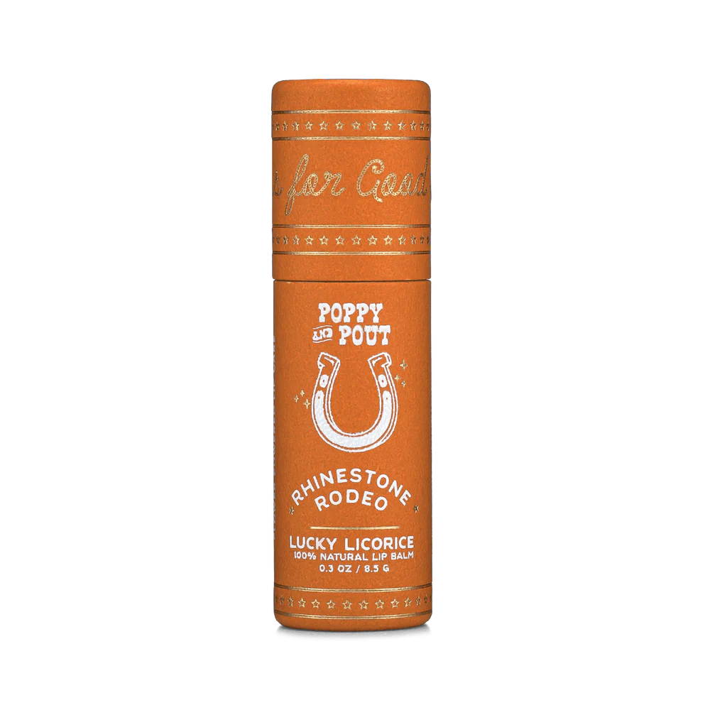 Lucky Licorice lip balm in eco-friendly cardboard tube Poppy and pout